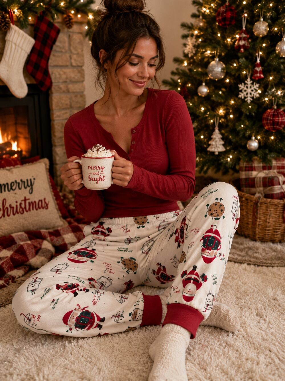Carter's Bedtime Adult Medium Christmas Pajama Pants Santa Cookie Milk Lounge